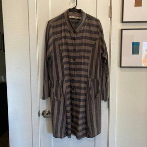 Cynthia Ashby women jacket tunic L XL cotton light weight stripe shacket natural